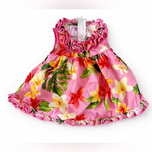 RJC Hawaiian Pink Floral Baby Dress Set 12M Luau Tropical - Picture 1 of 6
